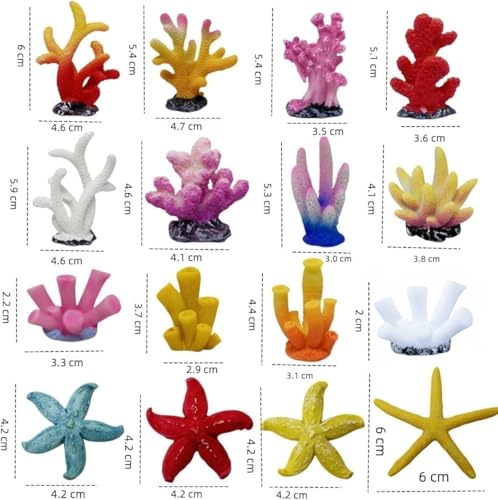 Image of 16 Pcs Aquarium Coral Plant Decor,Vivid Multicolor Resin Artificial Coral Reef Sea Star Decor for Fish Tank Aquarium Landscape Table Home Decor Garden Pond Micro Landscape Scenery