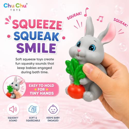 Image of Prime Brands Chu Chu Toys Silicone Baby Bath Toys for Kids | Soft Squeeze Animal Bath Toys | BPA Free, Safe & Non-Toxic | Water Play, Sensory Toy for Babies, Toddlers & Kids (6 Pcs)