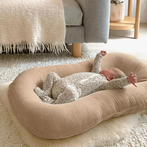 Image of guruixu Muslin Baby Lounger Cover 2 Pack, 100% Cotton Infant Lounger Cover, Soft & Breathable Replacement Slipcover, Compatible with Snuggle Me Newborn Lounger (Coffee,Coffee Check)