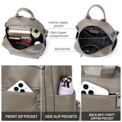 Image of Genuine Leather Backpack Purse For Women | Fashion Convertible Ladies Shoulder Bag Grey