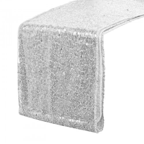 Dokeno Runner da Tavolo con Paillettes 30 x 275 cm, Runner da Tavolo Argento, Tovaglia Glitter Rettangolare, Decorazioni da Tavola per Decorazione di Natale della Festa di Compleanno di Nozze
