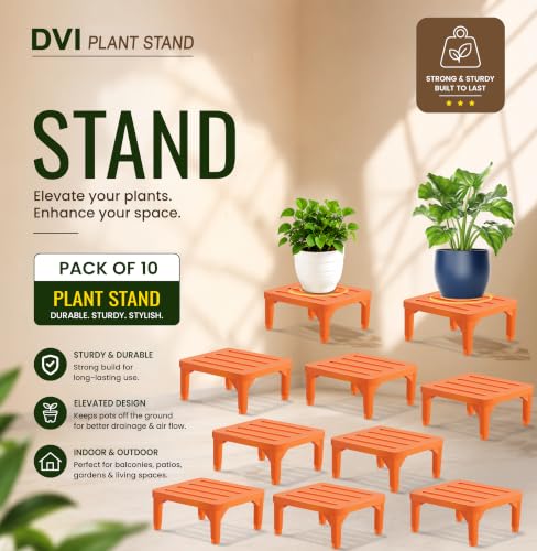 Image of DVI Heavy Duty Orange Plant Stand | Pack of 10 | Strong, Durable, Rust-Proof | Supports Up to 200 Kg | Indoor & Outdoor Use | Pot Stand for Big Size Plants | All Weather Resistant Pot Stand