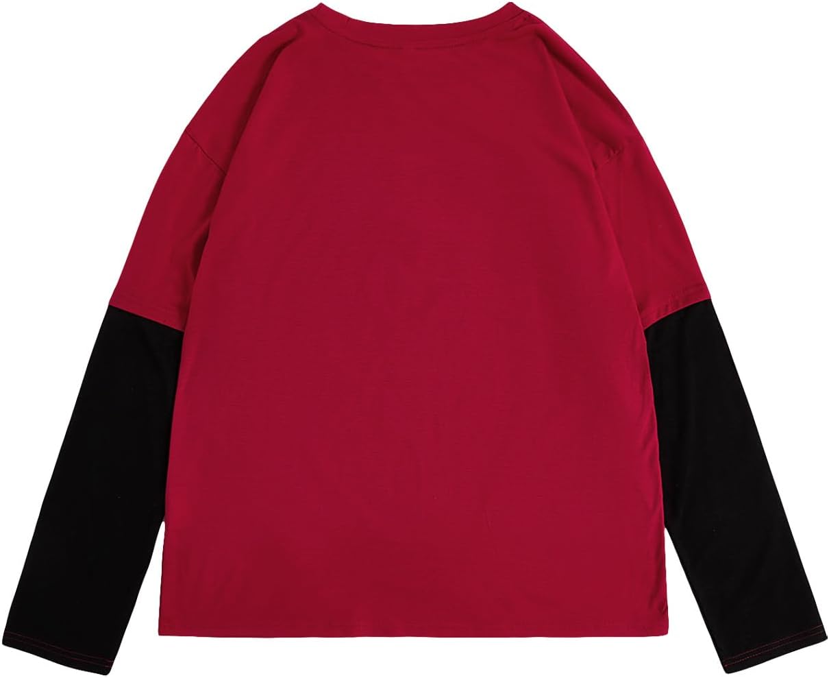 WDIRARA Women's Goth Graphic T Shirts Crewneck Long Sleeve 2 in 1 Tees Y2k Tops Streetwear - Image 2