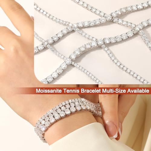 Moissanite Tennis Bracelet for Women - 18K White Gold Plated Silver - 2mm 3mm 4mm 5mm D Color VVS1 Moissanite - Double Safety Clasp,Hypoallergenic Men's Bracelets4