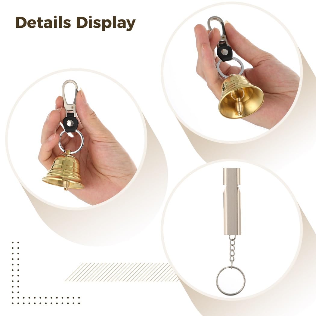 2-Pack Brass Bear Bell With 120Db Emergency Whistle For Outdoor Survival, Hiking, And Fishing