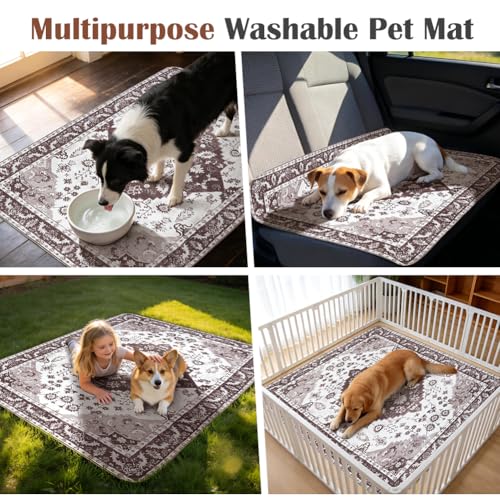 Image of Washable Pee Pads for Dogs, 2 Pack Reusable Puppy Training Pads 60 inchx48 inch Super Absorbent Waterproof Dog Training Pads, Non-Slip Potty Pads, Whelping Pads Litter Mat Light Brown Medallion