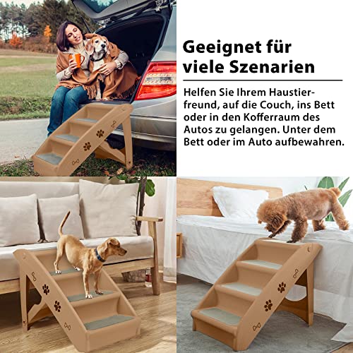 LZQ Hundetreppe Katzentreppe für Kleine Hunde Klappbar PP-Kunststoff Haustiertreppe 50cm Hoch mit Rutschfesten Stufen Hunderampe Sofa für Hunde und Katze zum Klettern und Kratzen, Braun