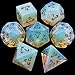Haxtec Gemstone Dice Opal DND Dice Set with Wood Dice Case Opalite D&D Dungeons and Dragons Dice TTRPG DND Master Gift