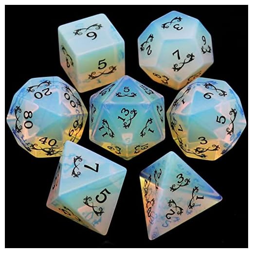 Haxtec Gemstone Dice Opal DND Dice Set with Wood Dice Case Opalite D&D Dungeons and Dragons Dice TTRPG DND Master Gift
