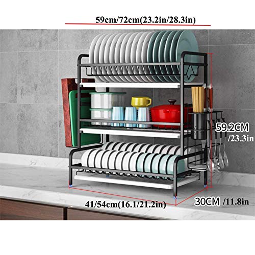 Geschirrkorb mit Abtropffläche, 3-stufiger Edelstahl-Geschirrtrockner mit Utensilienhalter und Schneidebretthalter Geschirrablage Silber 41 cm
