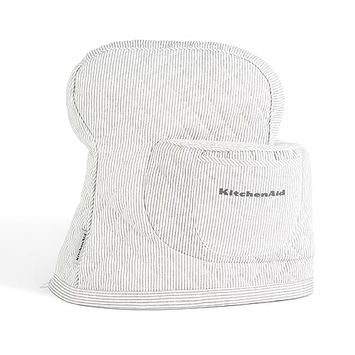 KITCHENAID Fitted Tilt Head Ticking Stripe Stand Mixer Cover with Storage Pocket Quilted 100 Cotton Charcoal Grey 144x18x10