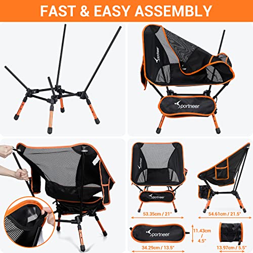 Sportneer Camping Chairs, Folding Chairs For Outside Adjustable Height Beach Chair For Adults Portable Camp Chairs Foldable Compact Backpacking Chair For Camping Hiking Picnic Outdoor (2, Orange) #TOP5