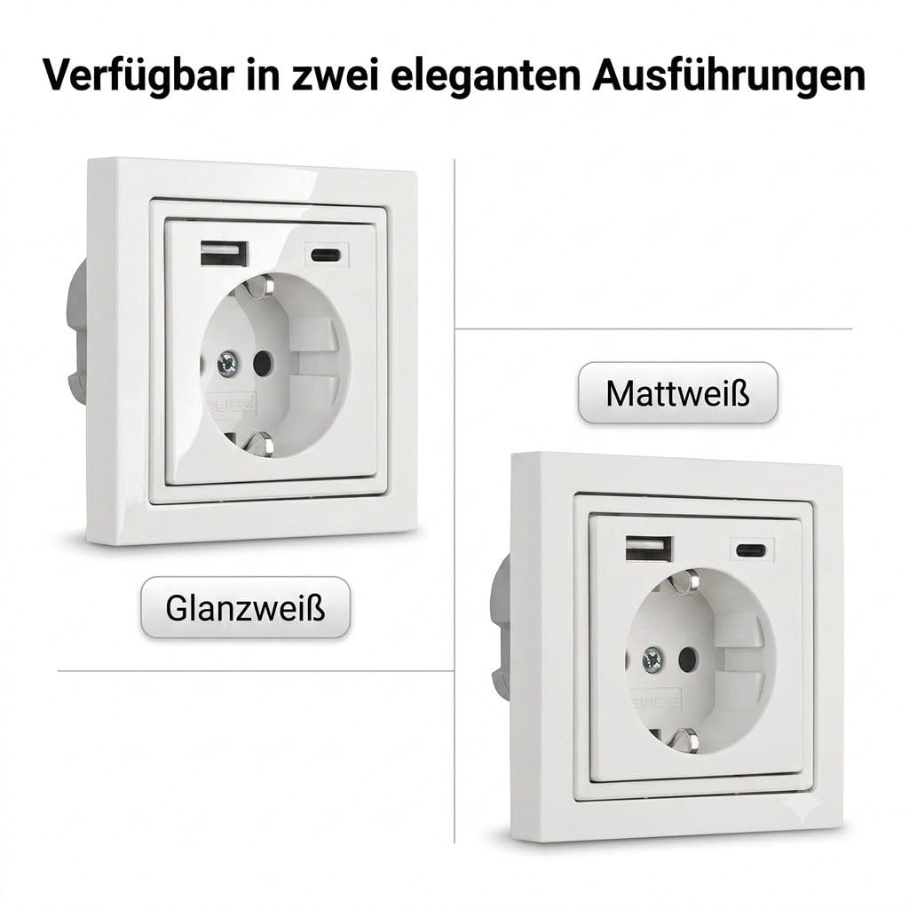 USB-Steckdose chargeMax unter Putz USB-A + USB-C mit Rahmen Ausführung 2USB, Tiefe nur 32mm, Set mit Abdeckung Busch Jaeger Future studioweiß glänzend