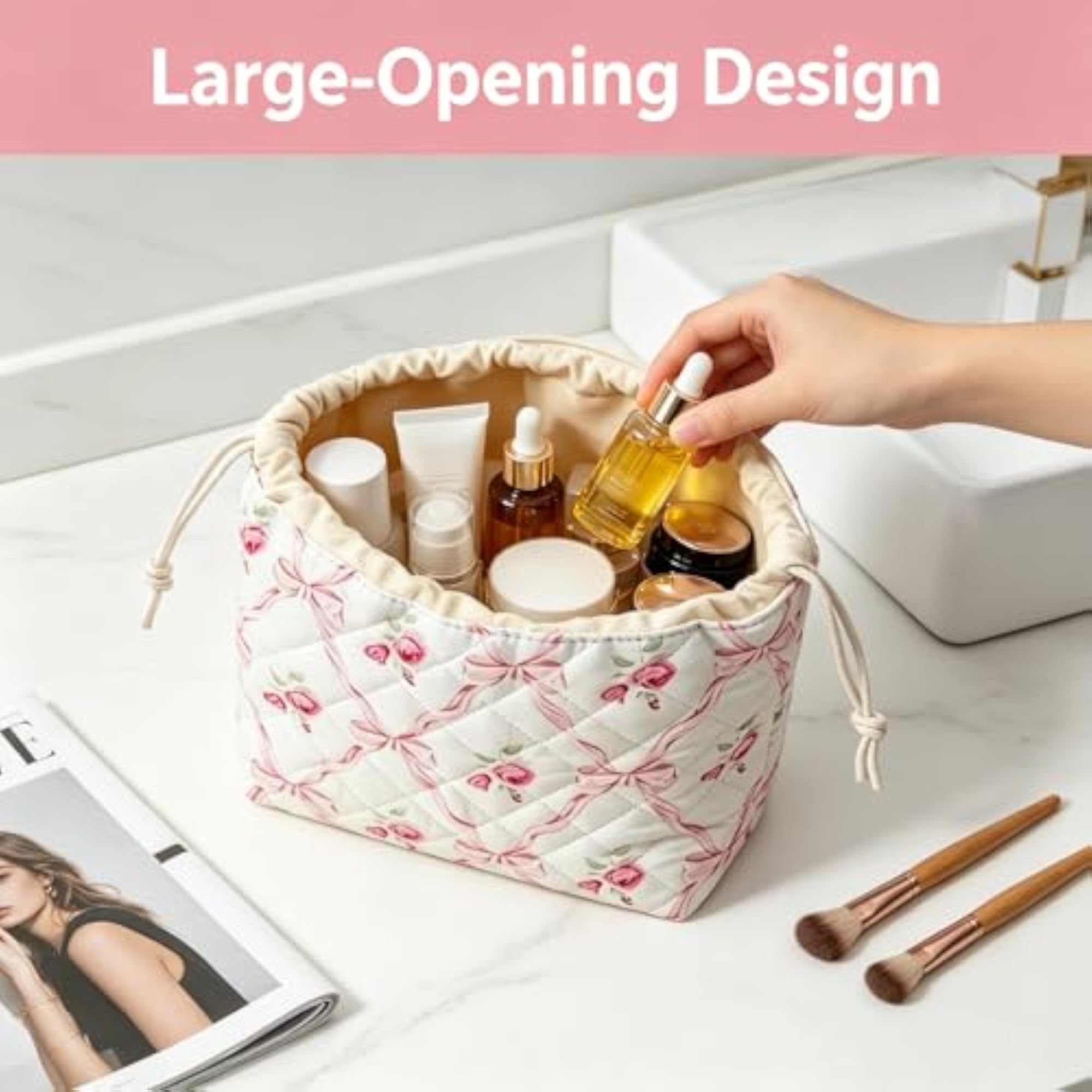 Small Canvas Makeup Pouch with Drawstring Closure