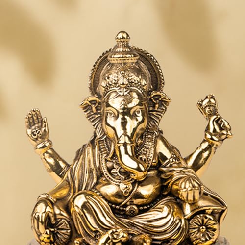 Image of Artarium Brass Chawki Ganesha Statue Car Dashboard (Height 4 inch), Small Ganpati ji Murti for Car Accessories, Home Decor, Office Gifting and Pooja Room (Golden Finish)