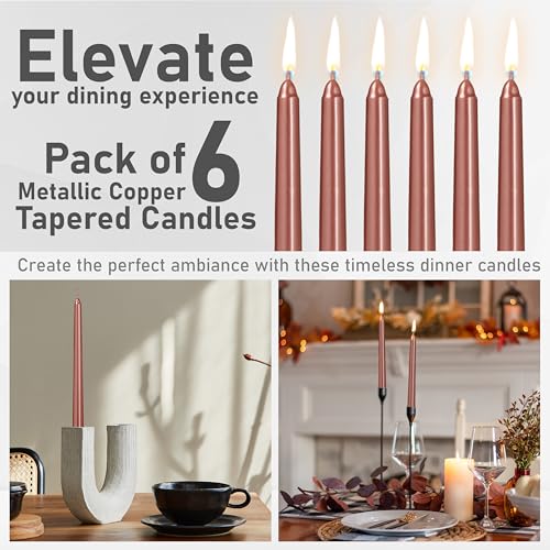 DECO EXPRESS Candles Set, Pack of 6 Classic Dripless Tapered Metallic Dinner Candles, Unscented with 8 Hours Burning Time - Image 4