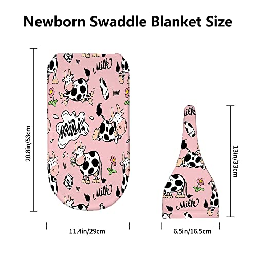 Image of Cute Cartoon Cows Newborn Swaddle Blankets With Hat Sets Newborn Receiving Blanket For Boy Girl Swaddle Sack Shower Infant Gift