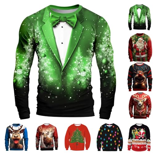 Ugly Christmas Sweatshirt for Men Funny 3D Suit Print Crew Neck Shirt Long Sleeve Outdoor Holiday Pullover Winter Top3