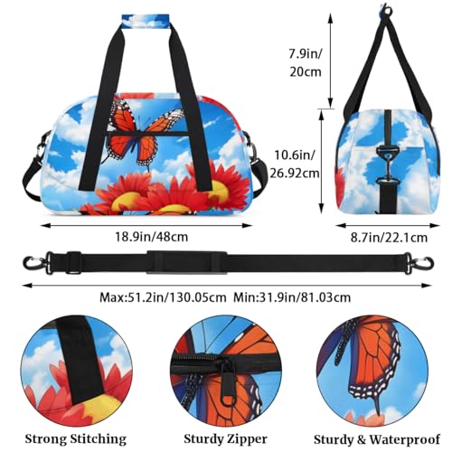 Butterfly Red Chrysanthemum Kids-Duffel-Bags Gymnastics Dance Bag Carry-On Overnight Travel Gym Lightweight Dance Sports Bags For Girls Boys Kids，2