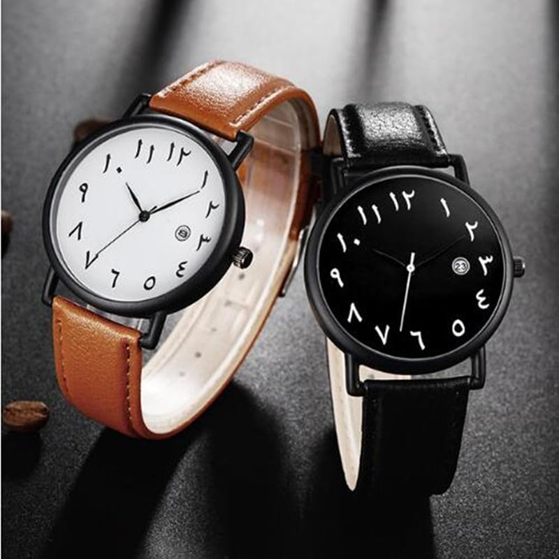Image of Havilah Big Plate Arab Numbers Scales Watch for Men Arab Number Watch White Black