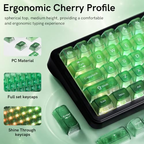 Image of dagaladoo Clear keycaps Set,Translucent Keyboard keycaps,Jelly Key caps | Shine Through keycap,MDA Profile Custom keycaps for Mx Switches Mechanical Keyboard(Gradient Green,115-keys)