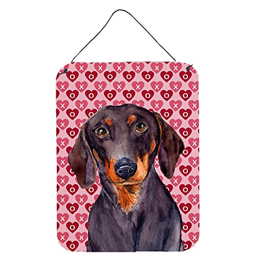 Caroline's Treasures LH9133DS1216 Dachshund Hearts Love and Valentine's Day Portrait Wall or Door Hanging Prints Aluminum Metal Sign Kitchen Wall Bar Bathroom Plaque Home Decor Front Door Plaque, 12x1