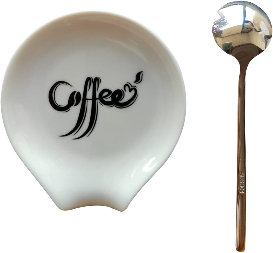 Coffee Spoon Rest, Small Ceramic Coffee Spoon Holder, Porcelain Spoon Holder, Ceramic Spoon Rest for Tablespoon,Teaspoon,Bar Spoon,Coffee Bar Accessories (Spoon Rest+Sliver Spoon)