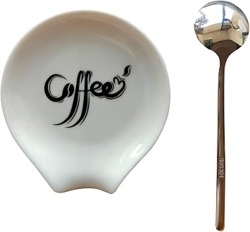 Coffee Spoon Rest, Small Ceramic Coffee Spoon Holder, Porcelain Spoon Holder, Ceramic Spoon Rest for Tablespoon,Teaspoon,Bar Spoon,Coffee Bar Accessories Spoon Rest+Sliver Spoon