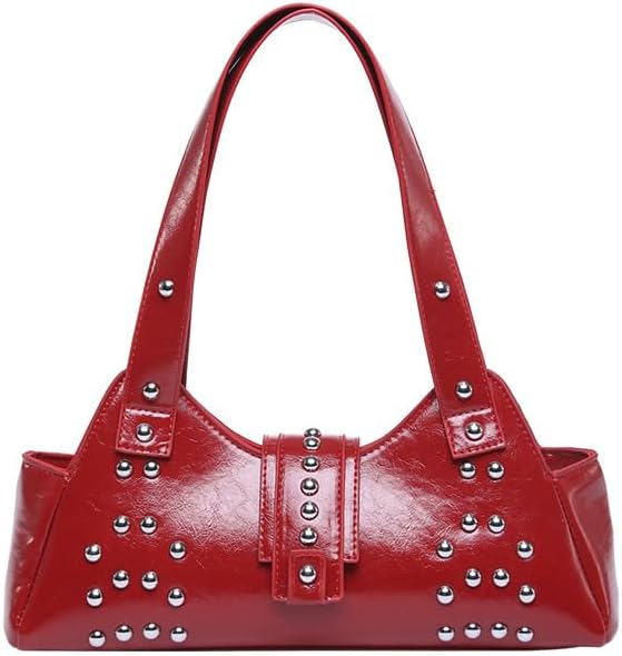 Studded Purse Shoulder Bags for Women, Designer Trendy Retro Y2K Purses Studs Underarm Soft Leather Handbags