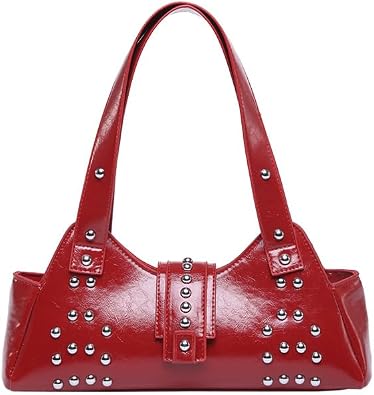 Studded Purse Shoulder Bags for Women, Designer Trendy Retro Y2K Purses Studs Underarm Soft Leather Handbags