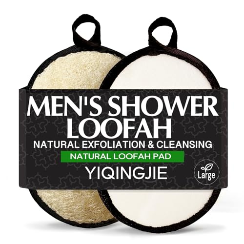 YIQINGJIE Natural Shower Loofah Sponge Exfoliating Body Scrubber，Natural Organic Beauty Exfoliating Loofah for Men and Women, Suitable for Cleansing Face Scrubber and Body Bath,Large Black(2 Pack)
