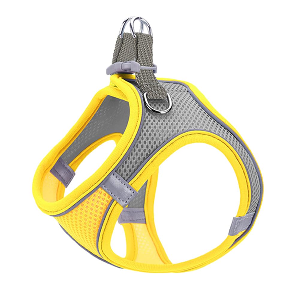 Juego de arnés y correa para gatito, arnés de malla súper transpirable para perros pequeños con correa reflectante sin tirones, tallas XS-L, arnés amarillo para perro para caminar al aire libre,
