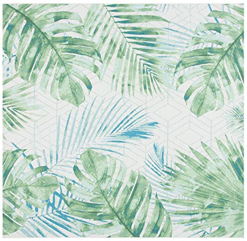 Safavieh Barbados Collection BAR590X Tropical Botanical Indoor/ Outdoor Area Rug, 6' 6" Square, Green/Teal