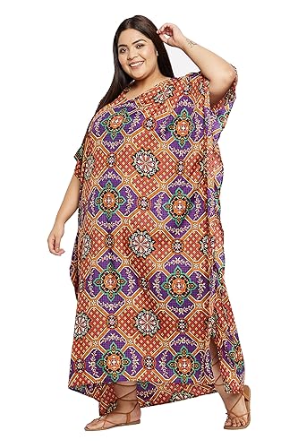 Image of Gypsie Blu Women Plus Size Kaftan Dress Beach Cover Up Maxi Dresses for Women, V-Neck Kimono Sleeve 1X-3X