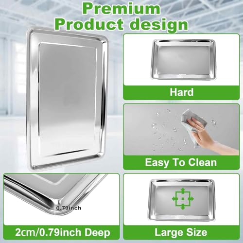 Poweka 3 x Auto-Ölauffangwanne aus Edelstahl 60 x 40 x 2 cm, Flach Edelstahl-Tropfschale, Auffangwanne für Autowerkstätten, Backbleche, Futtertröge für Haustiere