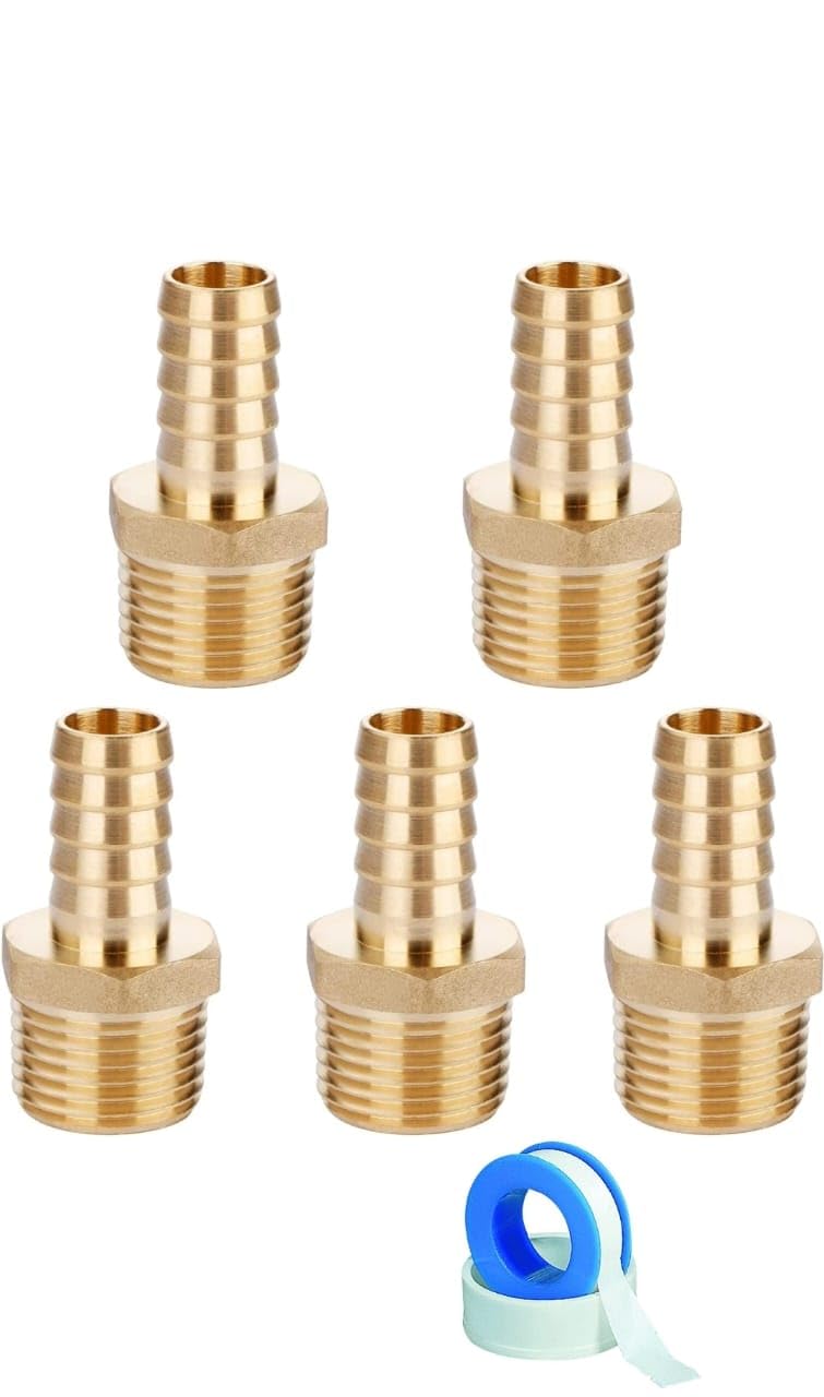 MTR Brass Hose Fitting, Adapter, 1/2" Barb x 1/2" NPT Male Pipe Fittings (1/2" Barb x 1/2" NPT Male, 5 pcs) with teflon tap and hoss clamp (B0CQRP38BS) Amazon Price History, Amazon Price Tracker