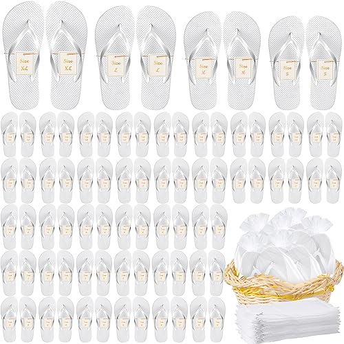 Image of Bonuci Flip Flops Bulk Wedding Hotel Spa Slippers with Size Cards Drawstring Bags Wedding Party Favors