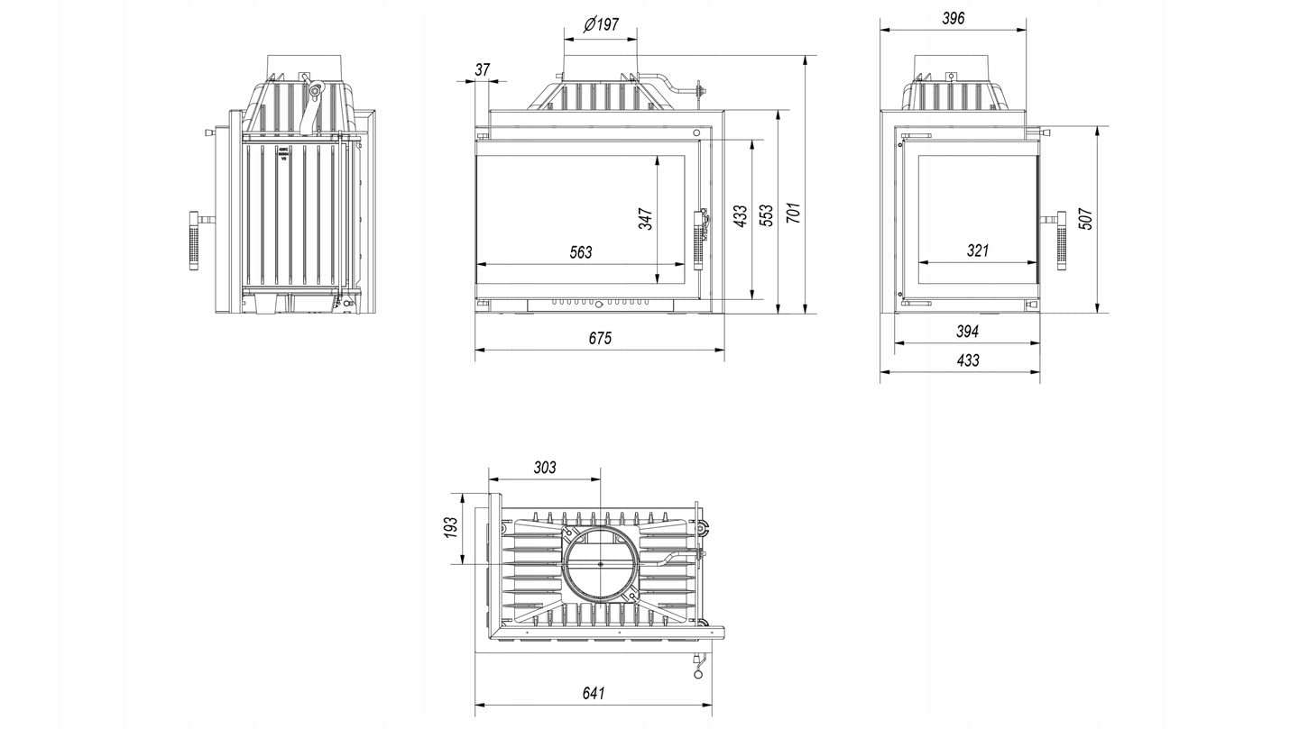 KRATKI Inserto per camino in ghisa a legna SIMPLE 8 kW Ø200 A Ecodesign 2 | Ghisa nero, efficienza 80,1%, classe A. Ecodesign, BImSchV 2.; combustione efficiente; basse emissioni; calore uniforme
