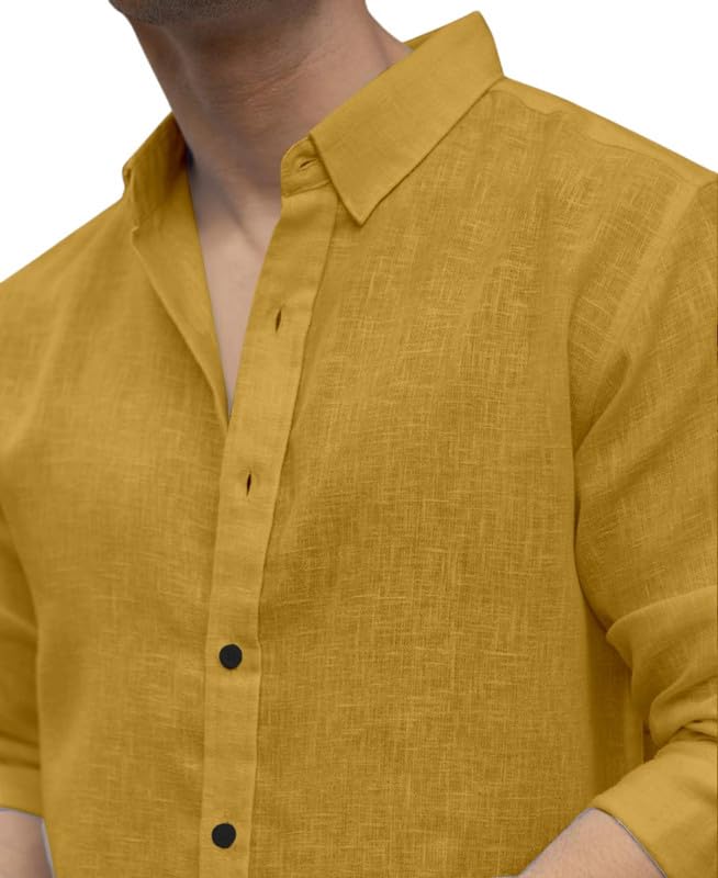 Image of Men's Solid Linen Cotton Shirt Casual Plain Full Sleeve Summer-Regular Fit Men Stylish Shirt DARK-LINEN-01