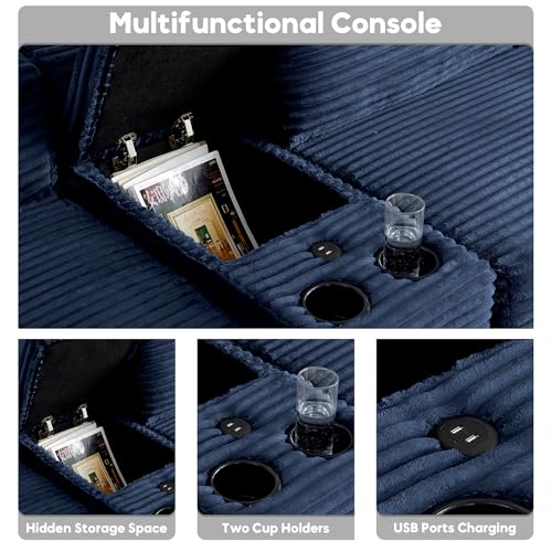 Image of 125 Inch Modular Sectional Sofa, Modern Oversized Corduroy Cloud Couch with 2 Ottomans, Cup Holders and USB Ports, U Shape Couch Boneless Couches for Living Room, No Assembly Required, Blue