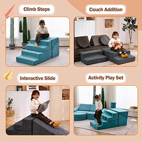 Image of jela Toddler Counch Slide Indoor Playground Set, Safe Soft Foam Climbing Blocks with Slide Stairs, Climbing Blocks Toys for Toddlers 1-3 Climbing and Crawling (Grey)