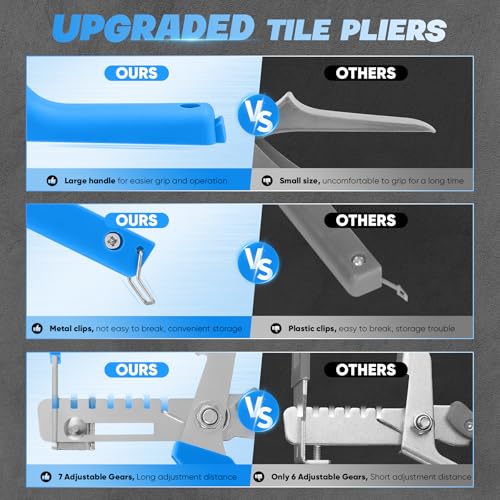 Saker Tile Leveling System 1/8 Inch with Tile Plier, 500pcs Tile Leveler Spacers Clips and 100pcs Reusable Wedges for Wall/Floor Tile Adjustment, Tile Tools Set for Ceramic Tile Stone Installation - Image 3