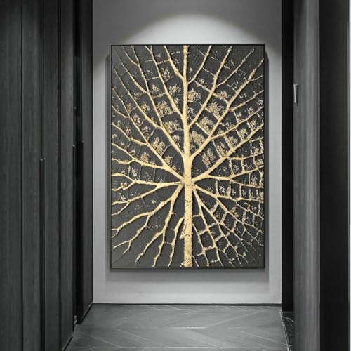 Toile abstraite points d'or 90x120 cm pour une ambiance zen et chic