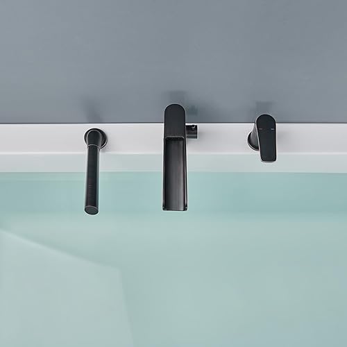 Miniatura 9 de Grifo de bañera romana en cascada de bronce aceitado para montaje en cubierta, grifos de baño de latón con ducha de mano