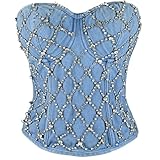ELLACCI Women's Denim Rhinestone Corset Top Sexy Club Party Jean Bodysuit, Blue, Large