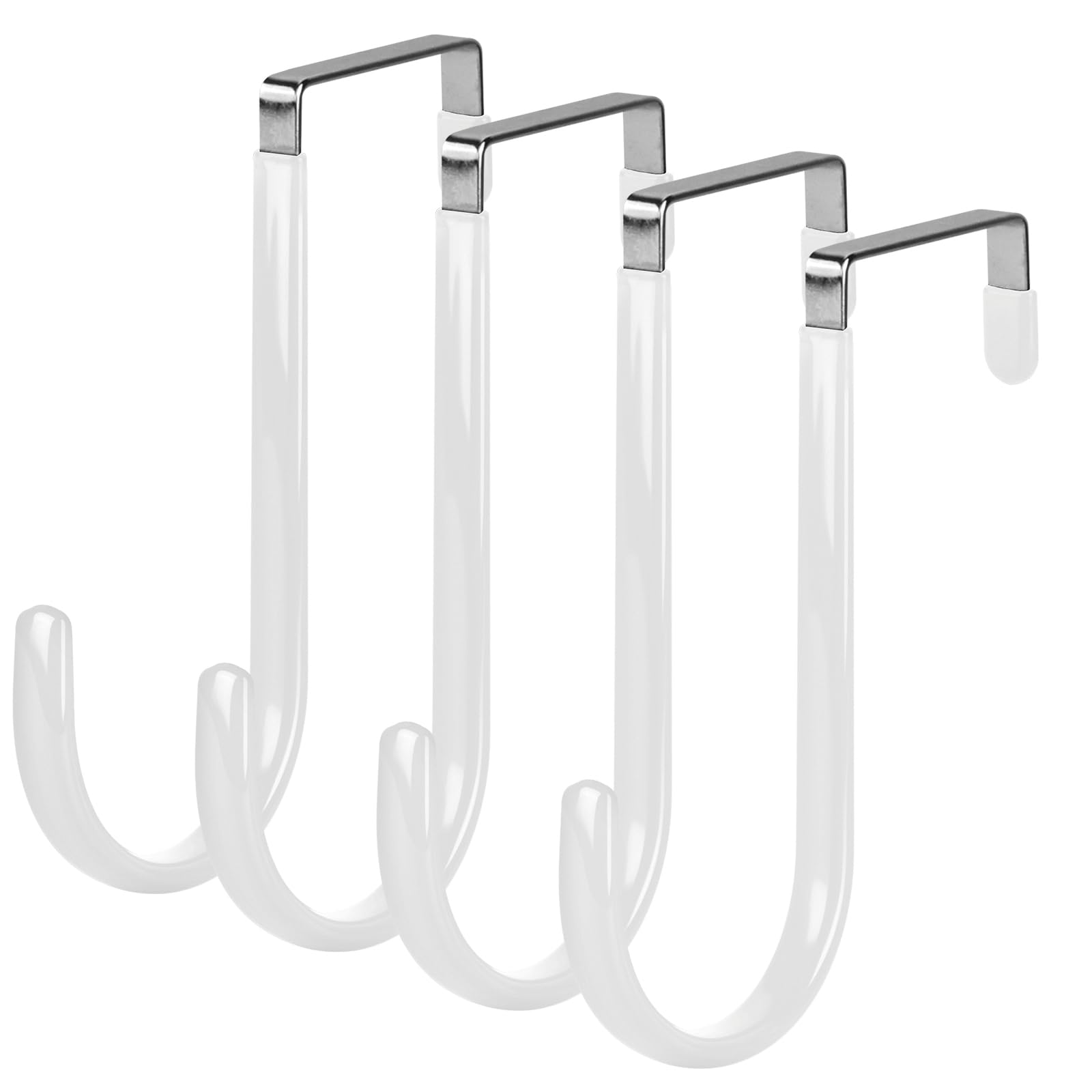 elzle 4 Packs White Over The Door Hooks,0ver Door Hanger, Sturdy Stainless Steel Overdoor Hangers with Anti-Scratch Surface, 4.5cm Coat Hooks for Clothes, Towels Behind Door​