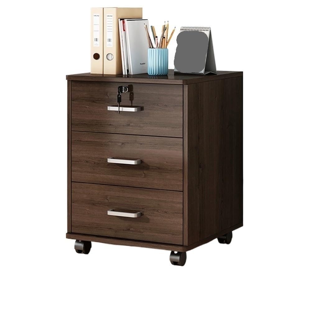LSROUGC Wooden Storage Cabinet with Lock,Low Cabinet,Wood Rolling File Cabinet Under Desk,File Cabinets for Home(Color:Brown)