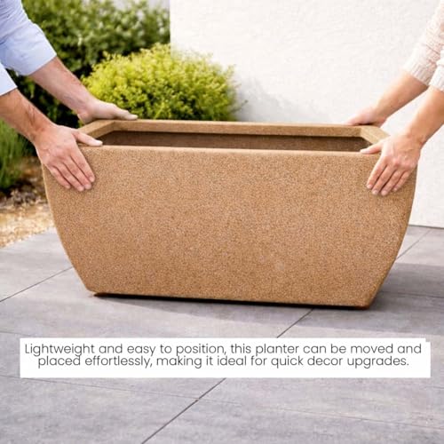 Image of Go Hooked Recta Curve 36 Inch Rectangle Planter Pot | Big Size Polymer Gamla for Plants | Heavy-Duty UV Resistant Outdoor & Indoor Flower Pot for Balcony, Terrace & Garden (Brown)