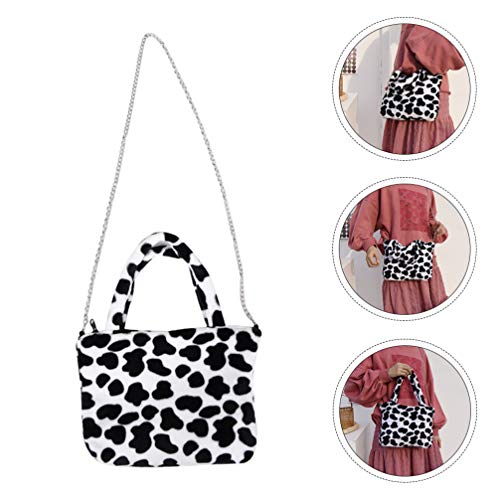 Amosfun Bolsas Femininas de Pelúcia Com Estampa de Vacas Bolsa Embreagem Branca E Preta Crossbody Bo