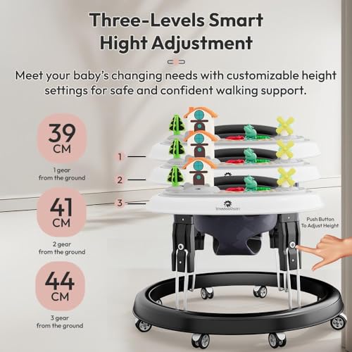 Image of StarAndDaisy Walker for Kids 6 to 24 Months /Baby Walker Boy & Girl with 360 Rotational Wheels, Padded Seat & Removable Tray /Foldable Walker for Kids for 1 Year with Adjustable Height -Black